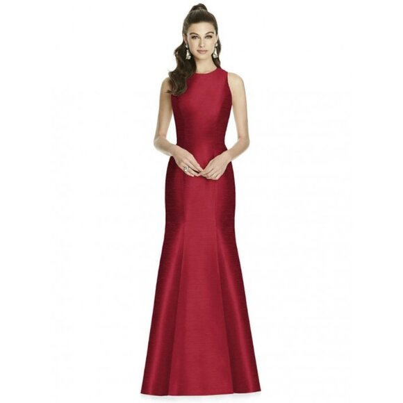 Alfred Sung Dupioni Red Sleeveless Open Back Flared Bridesmaid Dress P4651 - Picture 2 of 11